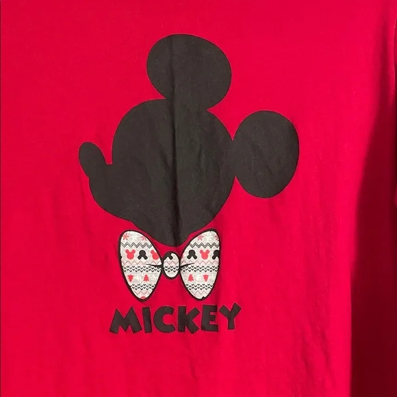 Disney Red Long Sleeve Ladies PJ Shirt with Black Mickey Silhouette - Picture 2 of 5